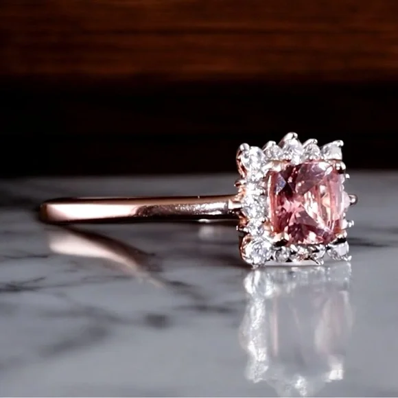 Blush Pink Apatite Halo Ring 14K Rose Gold over 925 Sterling Silver - Picture 6 of 14